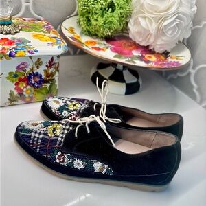 Donald J Pliner Couture Beaded Floral Velvet Oxfords 7.5B